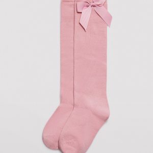 Chaussette longue pour enfant avec détail nœud rose