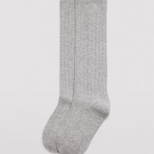 Chaussette enfant longue côtelée grise