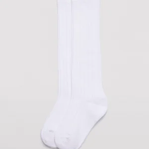 Chaussette enfant longue côtelée blanche