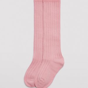 Chaussette enfant côtelée longue rose