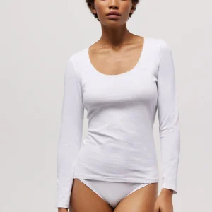 T-shirt blanc à manches longues en coton biologique
