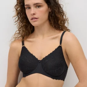 Soutien-gorge réducteur dentelle fleurie noir