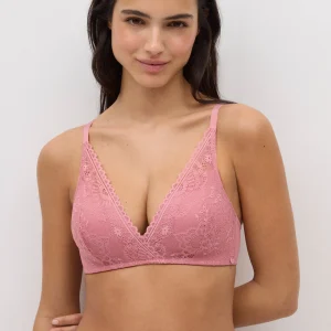 Soutien-gorge triangle rembourré sans armatures en dentelle fleurie rose