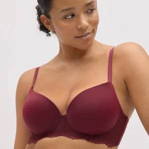 Soutien-gorge à armatures rembourré en dentelle grenat, bonnets B et C