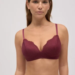 Soutien-gorge rembourré sans armatures en dentelle grenat, bonnet B