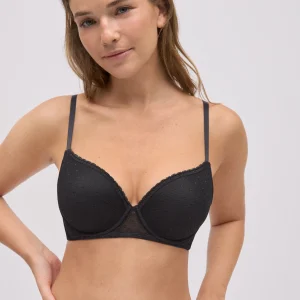 Soutien-gorge push-up plumetis noir, bonnets B et C