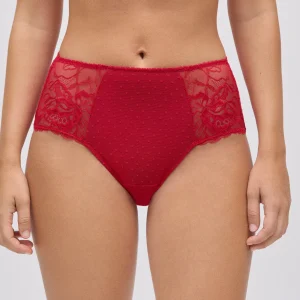 Culotte taille haute en dentelle rouge