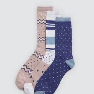 Lot de 3 chaussettes à motifs beiges et bleus
