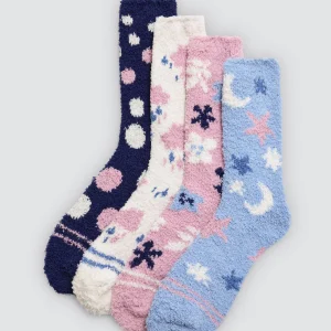 Lot de 4 chaussettes antidérapantes en flanelle imprimée