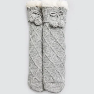 Chaussettes grises antidérapantes en peau de mouton