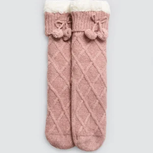 Chaussettes roses antidérapantes en peau de mouton