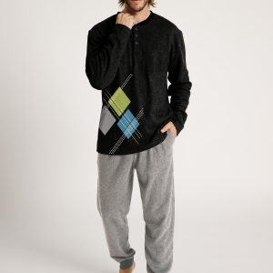 Pyjama boutonné pour homme avec détails graphiques | MUYDEMI