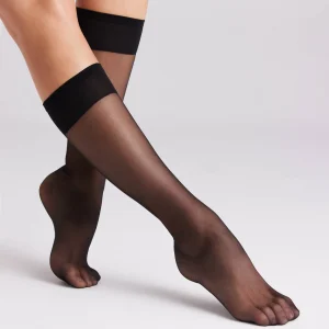 Lot de 2 chaussettes longues anti-pression manchette 10 deniers noires