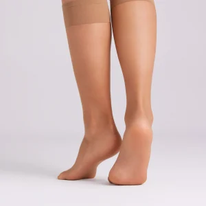 Lot de 2 chaussettes longues anti-pression manchette 10 deniers marron