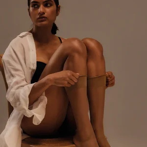 Lot de 2 collants longs manchette anti-pression 15 deniers bronze