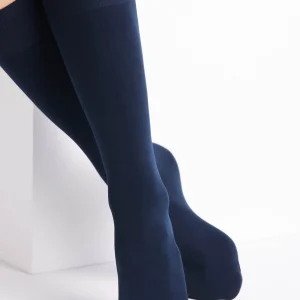 Lot de 2 chaussettes longues anti-pression manchette 70 deniers marine