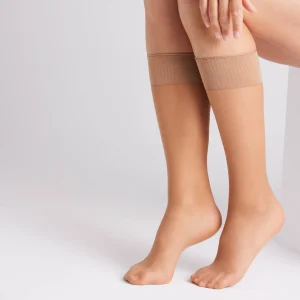 Lot de 2 chaussettes longues anti-pression manchette 20 deniers beige