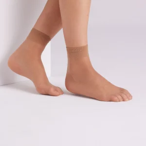 Lot de 2 socquettes anti-pression à revers 15 deniers beige