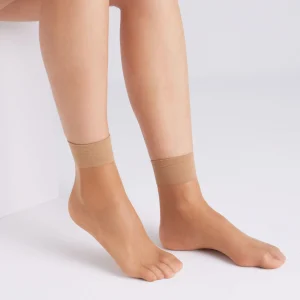 Lot de 2 socquettes anti-pression manchette 10 deniers naturel