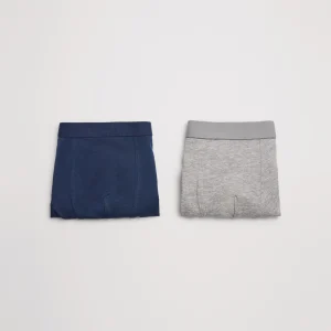 Lot de 2 boxers garçon en coton bleu marine et gris