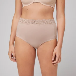 Culotte haute contrôle détail dentelle nude