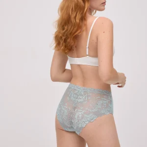 Culotte taille haute en coton avec dentelle verte