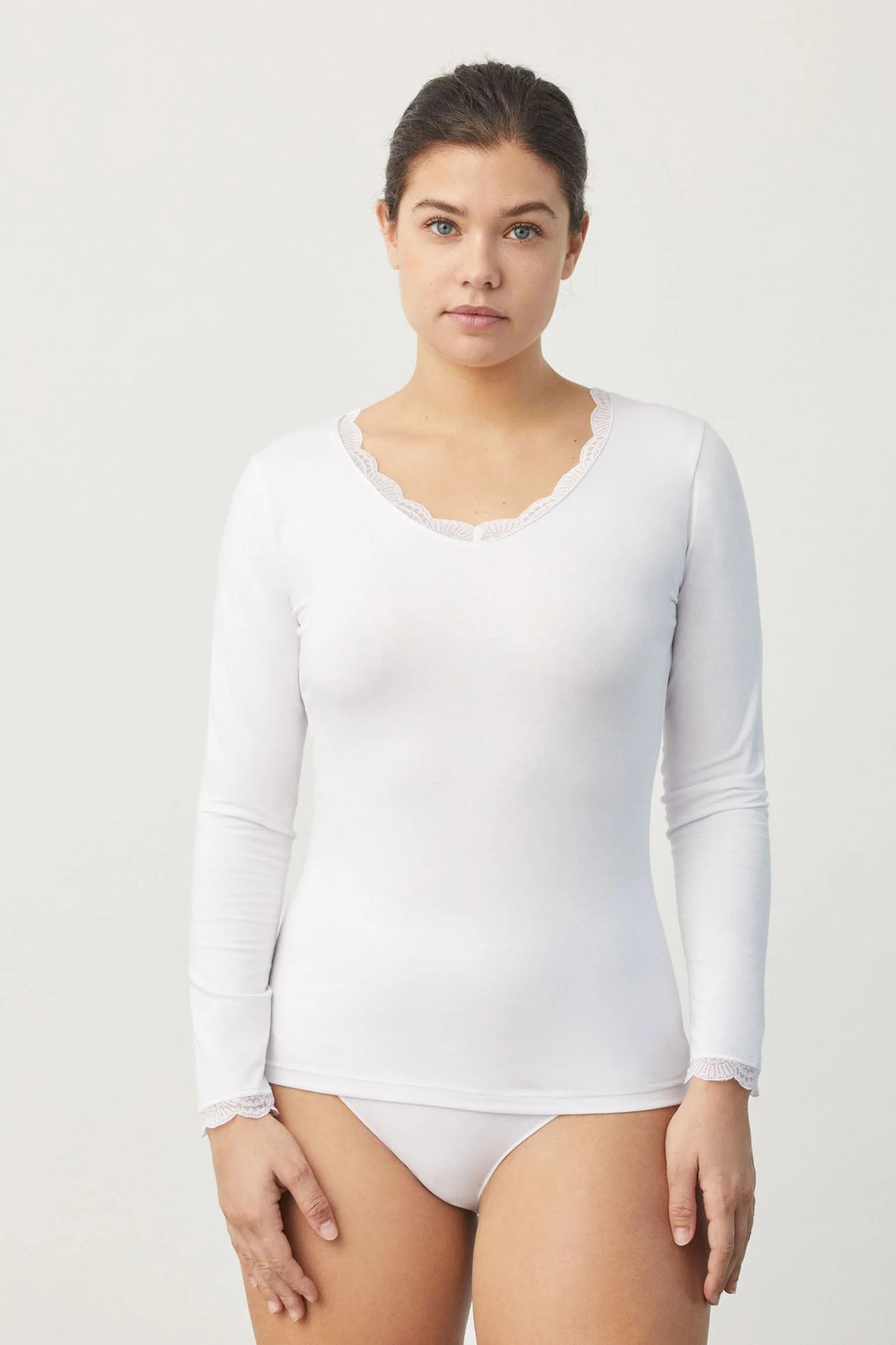 T-shirt lingerie blanc à manches longues – Image 3