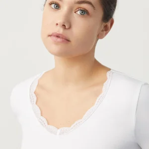 T-shirt lingerie blanc à manches longues