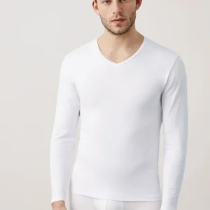 Maillot de corps blanc à manches longues et col en V