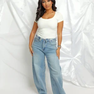 Jean taille retroussée – Bleu