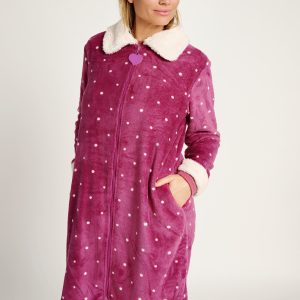 Robe longue à pois et détails en peau de mouton | MUYDEMI