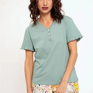 Pyjama court femme avec pantalon imprimé | MUYDEMI