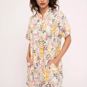 Chemise de nuit femme boutonnée imprimée | MUYDEMI