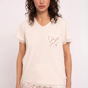 Pyjama court femme imprimé détails dentelle | MUYDEMI