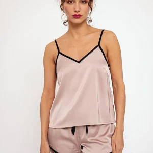 Pyjama court femme en satin rose | MUYDEMI
