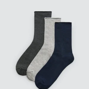 Lot de 3 chaussettes hautes en bambou sans revers aux couleurs neutres
