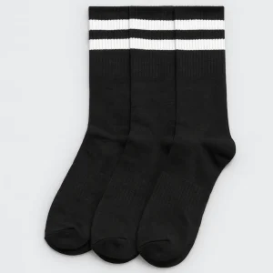 Lot de 3 chaussettes de sport à revers rayés noirs