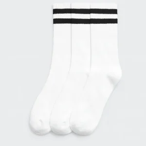 Lot de 3 chaussettes de sport à revers rayé blanc