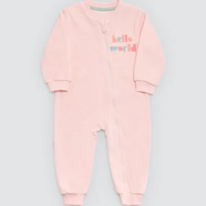Barboteuse bébé rose à manches longues Hello World