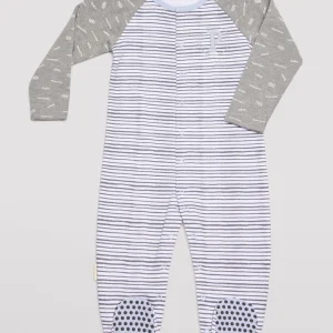 Barboteuse bébé manches longues rayée grise