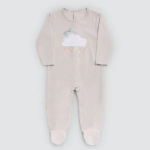 Grenouillère grise à manches longues pour bébé, motif « jour de pluie »