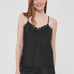 Pyjama court femme en satin noir | MUYDEMI