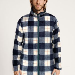 Peignoir zippé en polaire à carreaux pour homme | MUYDEMI