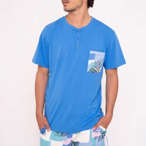 Pyjama court homme en coton bleu | MUYDEMI