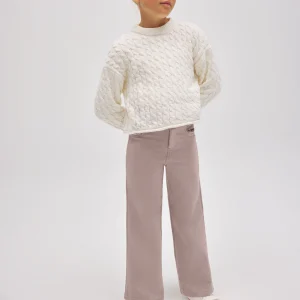 Pantalon fille à jambes larges avec poches en gris