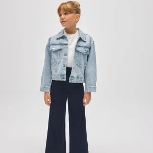 Pantalon fille à jambes larges avec poches bleu marine