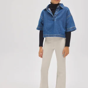 Pantalon thermique évasé effet cuir ivoire pour fille