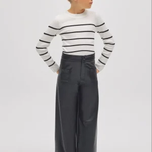 Pantalon large fille effet cuir noir