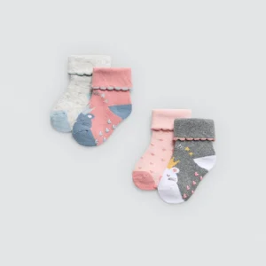 Lot de 4 chaussettes thermiques antidérapantes pour bébé dans les tons roses