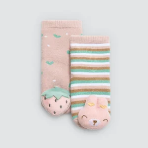 Lot de 2 chaussettes bébé hochet sensoriel thermique roses